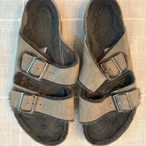 Birkenstock Arizona Shearling Sandals – Gray Taupe, Size 44 (11–11.5)